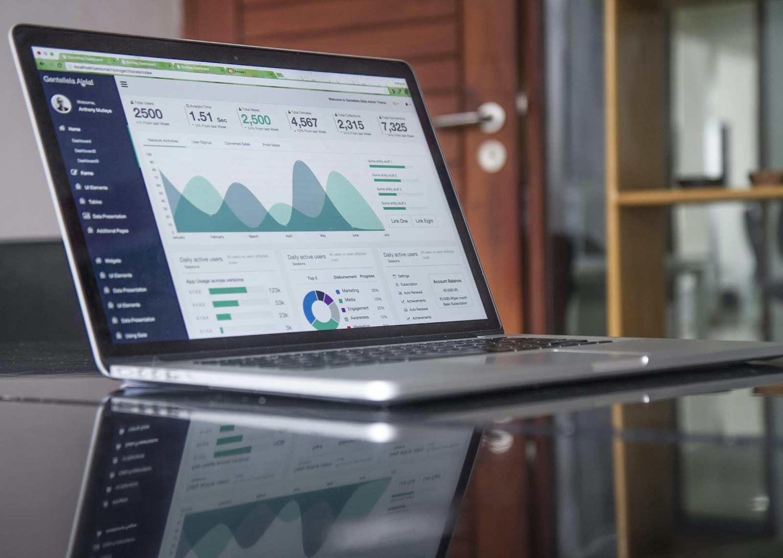 Grafici di analisi del traffico web su un computer portatile